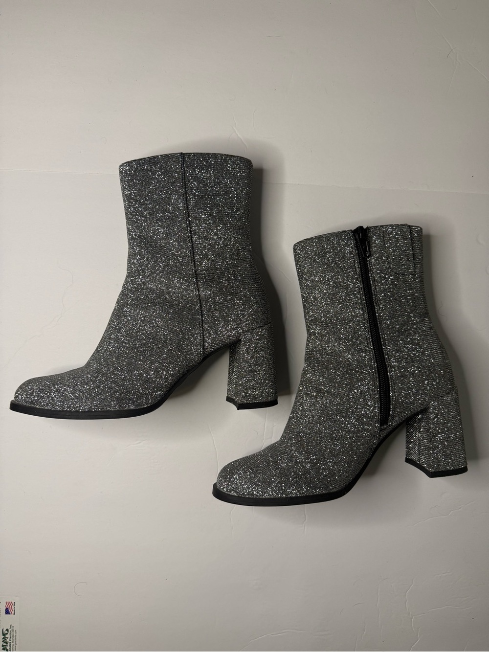 a new day Silver Glitter Block Heel Ankle Boots